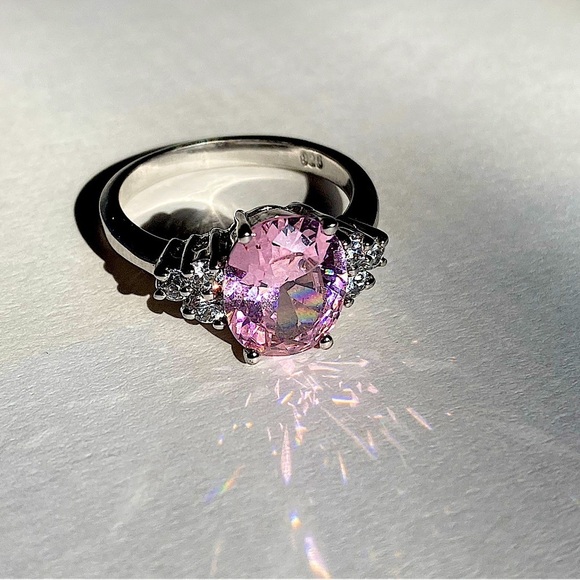 925 Sterling silver lab created pink sapphire simulant ring
